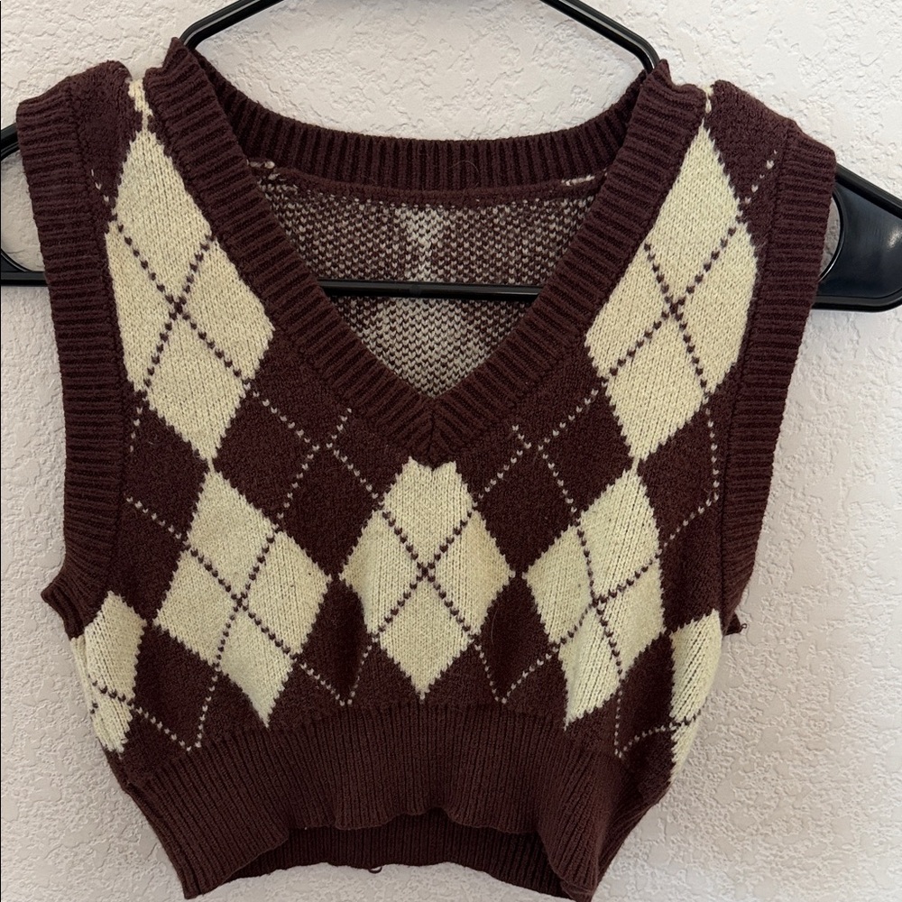 Plaid Brown & Cream Argyle Tank Top Sweater